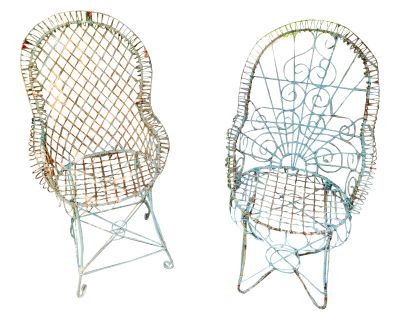 Antique French Wire Patio Chairs - Set of 2