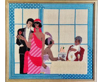 Fab Jazz Age Framed Needlepoint Artwork