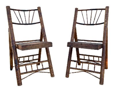 Mid 20th Century Bamboo Folding Chairs - a Pair