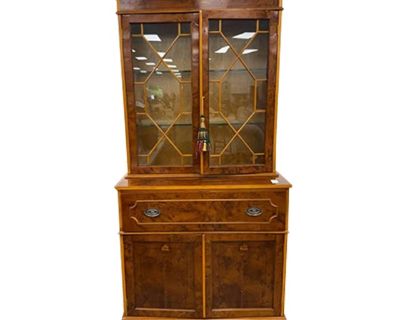 Vintage Geogre II Styl Bured Wood Yew Wood 2 Part Bookcase and Secretary Desk