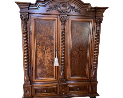 Mid-Century Walnut Armoire With Burl Wood and Inlay