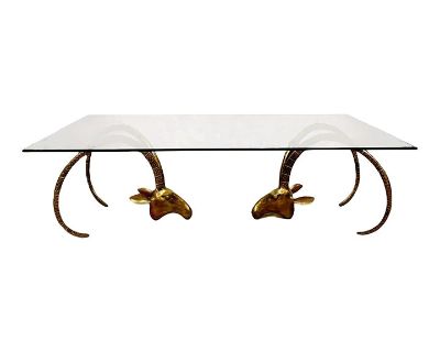 Hollywood Regency Ram Coffee Table Attributed to Alain Chervet, France, Circa 1970s