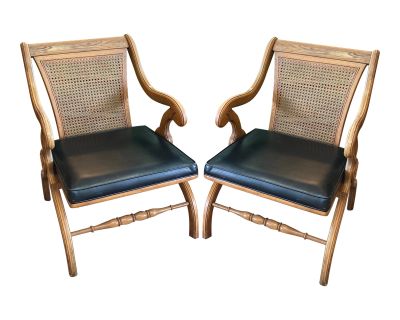 1960s Vintage Thomasville Oak and Cane Arm Chairs -A Pair