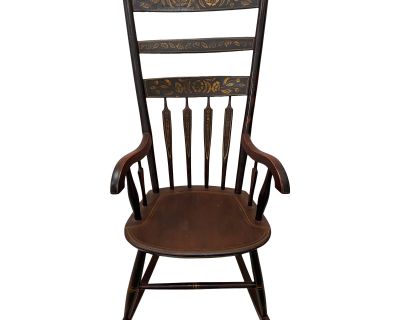 Mid 19th Century Hand Painted & Stenciled American Windsor Rocking Chair C.1850s