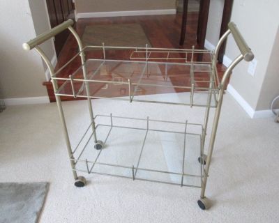 Antique Brass, 2-Tier Rolling Bar Cart