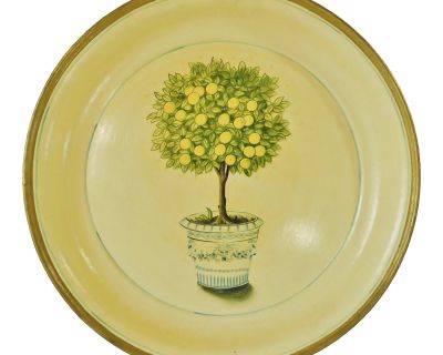 Large Vintage Round Hand Painted Lemon Tree Wall Charger Tray