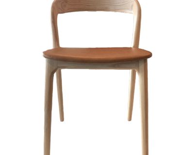 Contemporary Scooped Ash Wood Leather Dining Chair