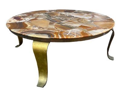 Vintage Onyx Coffee Table With Brass Base | Style of Arturo Pani for Muller of Mexico