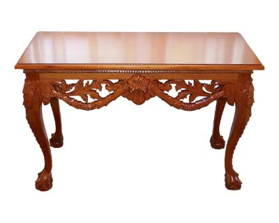 1950s Vintage Mahogany Console Table - Hand-Carved Chippendale Style With Claw Feet & Ornate Details