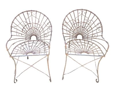 Vintage Wrought Iron Outdoor Patio Chairs - Set of 2