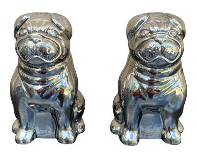 Late 20th Century Godinger Pug Dog Salt and Pepper Shakers- a Pair