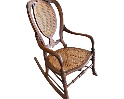 Late 19th Century Victorian Rocking Chair With Caned Seat and Back