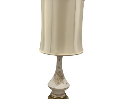 Vintage Mid 20th Century French Porcelain Hand Painted Gold Trim Table Lamp