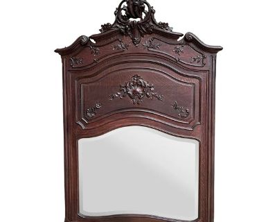 Antique French Trumeau Pier Wall Mirror Louis XV Carved Oak Mantel C1880