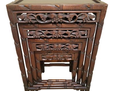 Antique Carved Chinese Rosewood Four Nesting Tables