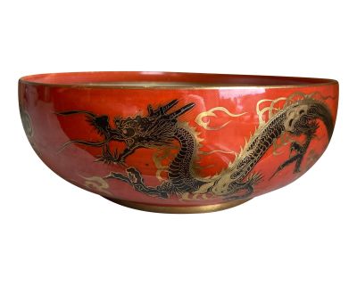 Vintage Handpainted Ceramic Asian Bowl With Dragons