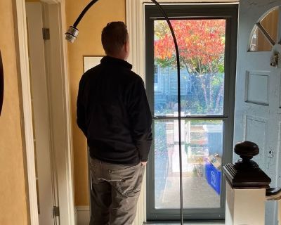 Tall arc floor lamp. No shade included. About 6 foot three at the top of the arc. Might need some help to make it stay more upright. Has a floor step on on/off button pick up East Arlington. We ll need a small Phillips head screwdriver to break down. The top arc and the rest is screwed in by hand. Check out the pictures at: