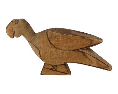Mid 20th Century Vintage Hand Carved & Outlined Parrot Sculpture From Balsam Wood