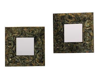 Vintage Carved Wood Accent Wall Mirror, Italy - A Pair