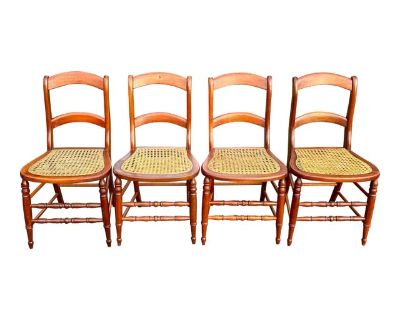 Late 19th Century Antique Mahogany French Country Ladder Back Cane Bottom Side Chairs, Set of 4