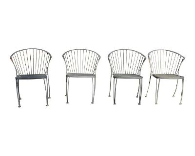 Vintage Woodard Pinecrest Style Wrought Iron Garden Patio Dining Chairs - Set of 4