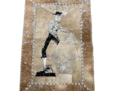 Mid-20th Century Danish Abstract Figural Cowhide Tapestry