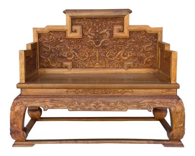 Chinese Solid Wood Dragon Carving Emperor Throne Style Armchair