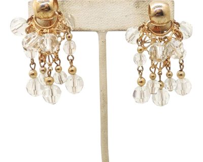 Vintage 1950s Signed Napier Clear Glass Beaded Chandelier Clip Earrings - 2 Pieces