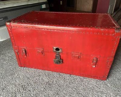 Vintage Red Steamer Trunk Wardrobe Chest