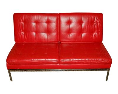 Knoll Tufted Leather Slipper Sofa With Label Lipstick Red