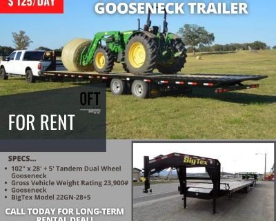 Trailers for rent in Central Tx. Tandem Dual Axle Gooseneck Trailer (28'+5)