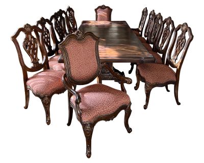 1990s Eastern Legends Traditional Spanish 12 Chair Dining Table Set