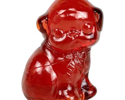 Mid-Century Cranberry Art Glass Bulldog Pug Sculpture
