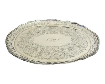 Historic Nautical Silver Plated Serving Tray from "Plymouth Rock" Steam Paddle Boat c 1860