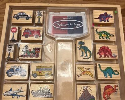 Dinosaur and vehicles stamp kit