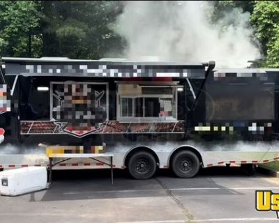 2021 - 26' Mobile Catering BBQ Concession Trailer with Custom Built-In 7' Two-Sided Smoker