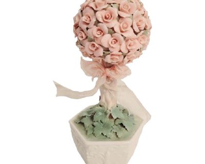 Vintage Porcelain Musical Flower Rose Topiary Pot Statue Room Decor La Vie en Rose