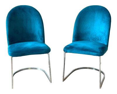 Modern Velvet Chrome Dining Chairs - Set of 2