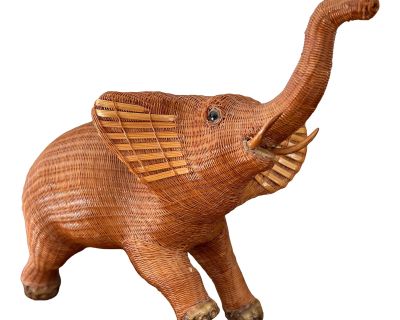 Vintage Chinese Shanghai Handirafts Wicker Elephant Figure