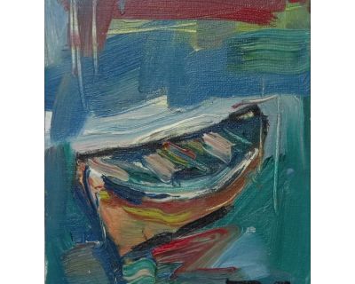 "Little Rowboat on Water" Contemporary Nautical Oil Painting by Jose Trujillo