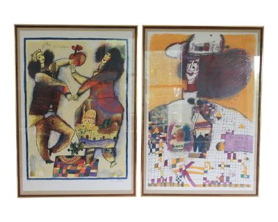 Vintage Theo Tobiasse Signed & Limited Lithograph Print - A Pair
