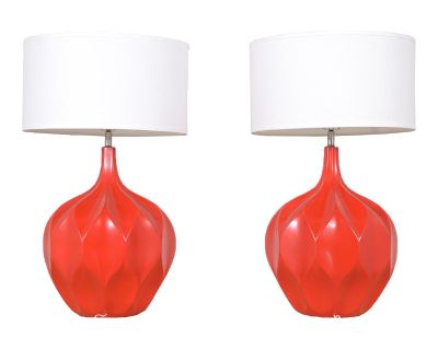 Pair of Red Mid-Century Modern Table Lamps