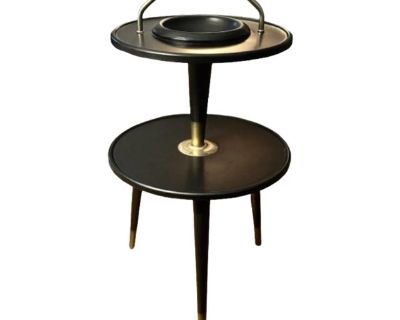 Mid-Century Modern Black Metal & Brass Tier Accent Table, Side Table 1950s