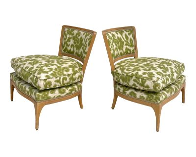 Pair of Mid-Century Green and White Slipper Chairs