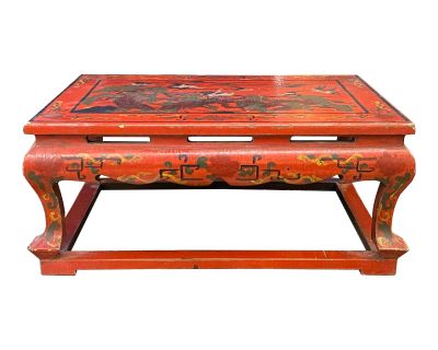 Chinese Distressed Red Cranes Graphic Rectangular Stand Display