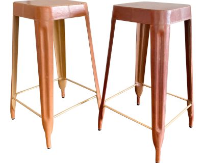Made Goods Aged Leather Contrast Stitched Bar Height Stools Jamy Stools - Set of Two