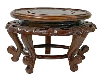 4" Chinese Brown Wood Round Legs Table Top Stand Display Easel
