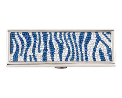 Judith Leiber Mirror Slim Pocket Rhinestone Crystal White Turquoise Blue Zebra Stripes Silver in Box