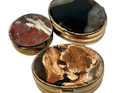 19th Century 3 Victorian Snuff Boxes Gilt Metal and Banded Agate