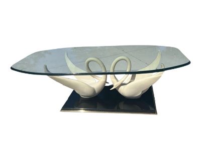 Mid Century 1960s/ 1970s Modern Maison Jansen Swan Brass Glass Black Coffee Table